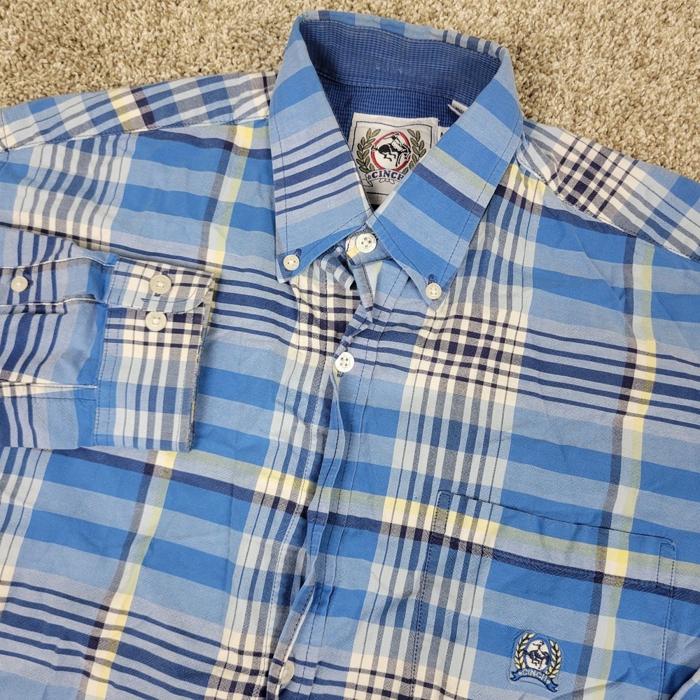 Cinch Mens Medium Blue Plaid Button Down Long Sleeve Western Cowboy